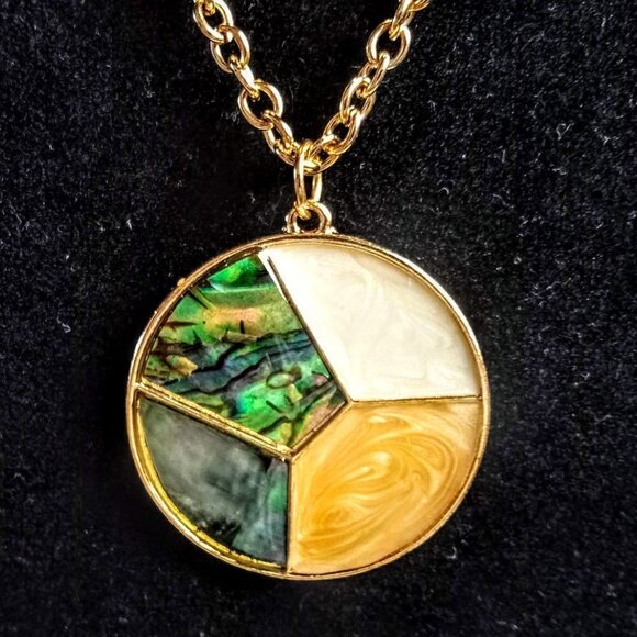 Abalone & Enamel Round Pendant with 30" Gold Chain - Picture 2 of 7